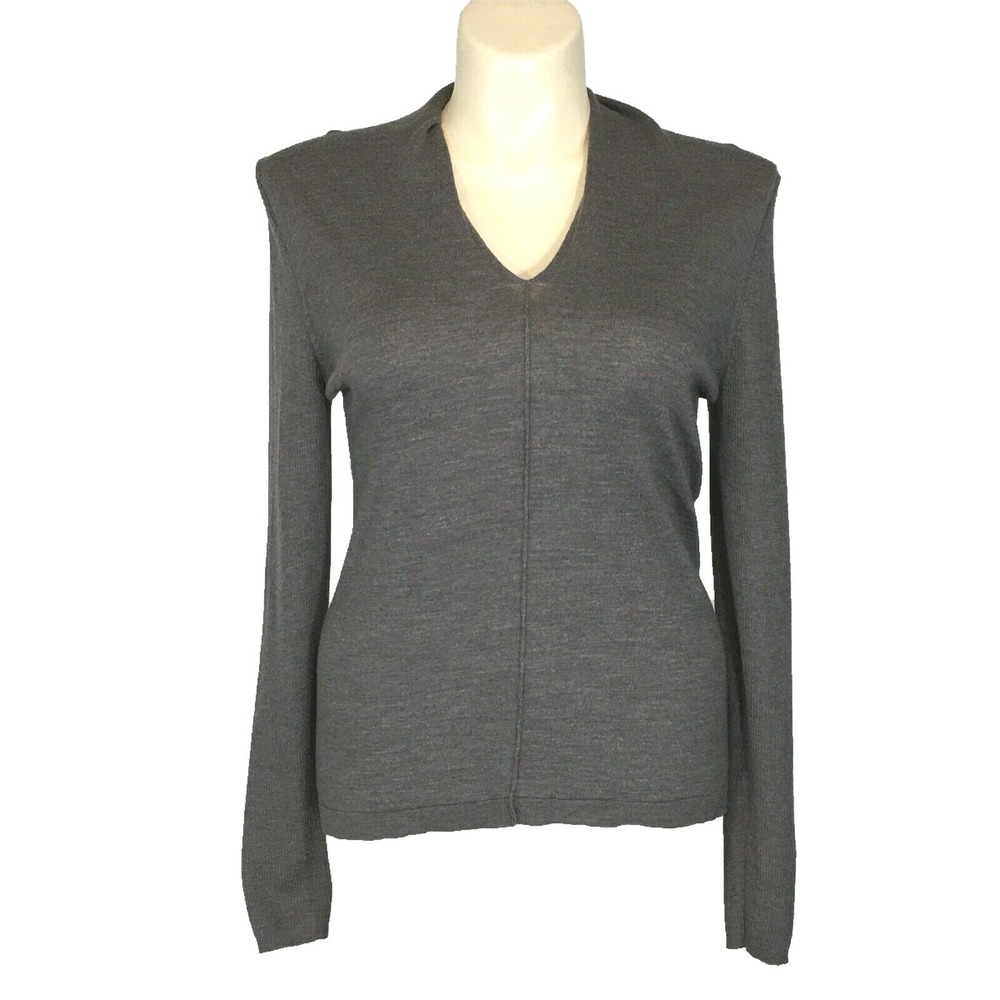 Forte Cashmere Sweater XL Heather Brown Mocha Shawl Collar Long Sl Pullover NICE